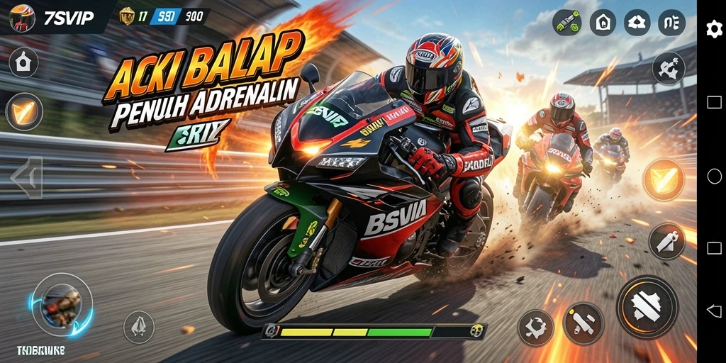 Menggambarkan aksi balap motor yang mendebarkan di 7SVIP.