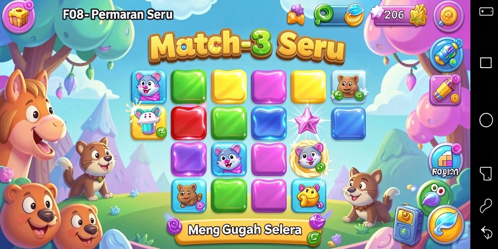 Tampilan seru gameplay F08 yang penuh warna dan tantangan.