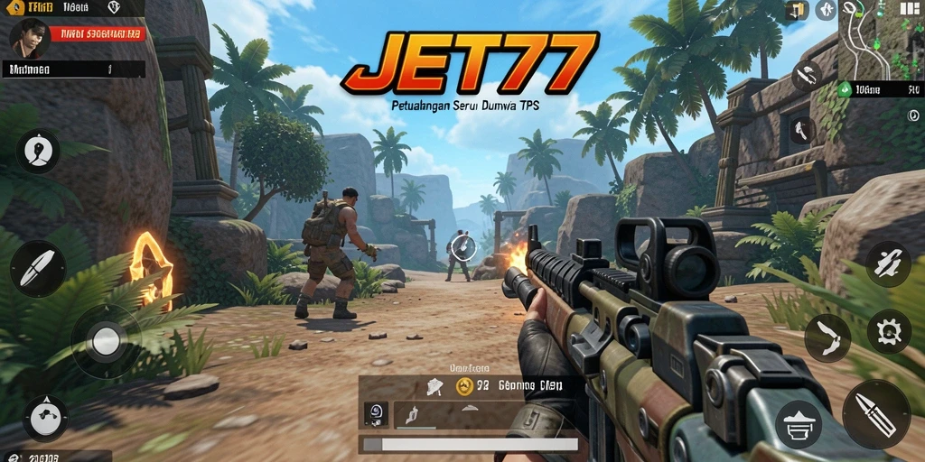 Tangkapan layar JET77 menampilkan aksi seru dalam gameplay TPS.