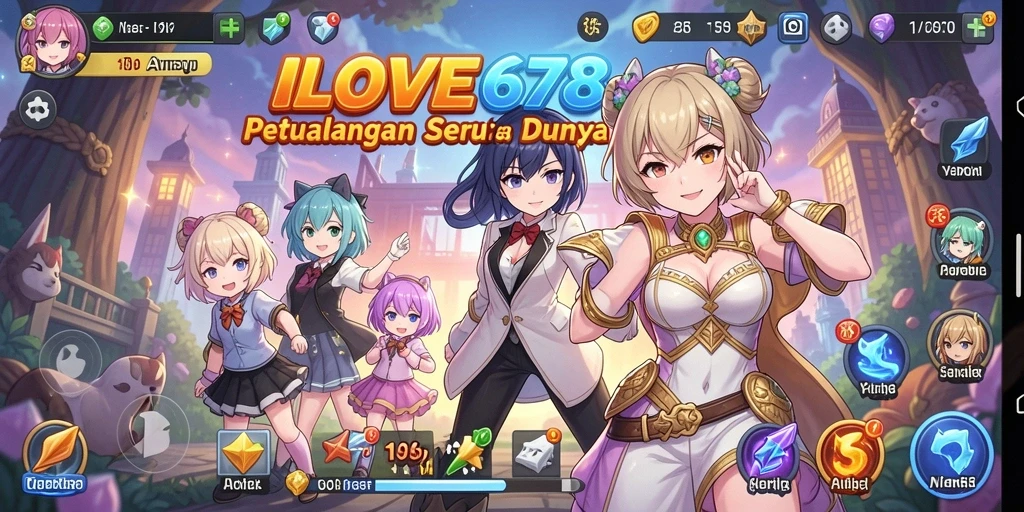 Tangkapan layar utama LOVE678 menampilkan aksi pertarungan karakter Anime.