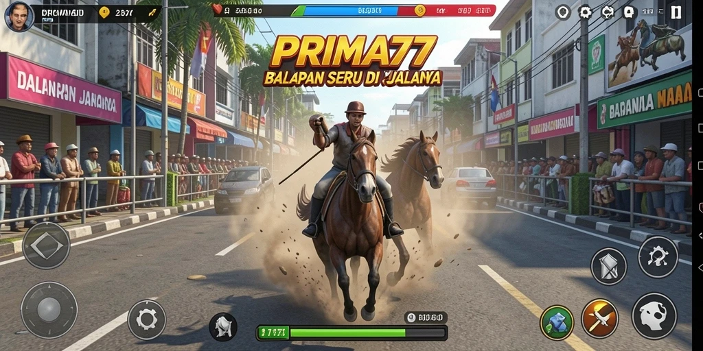 Tampilan gameplay seru dari PRIMA77 saat balapan.