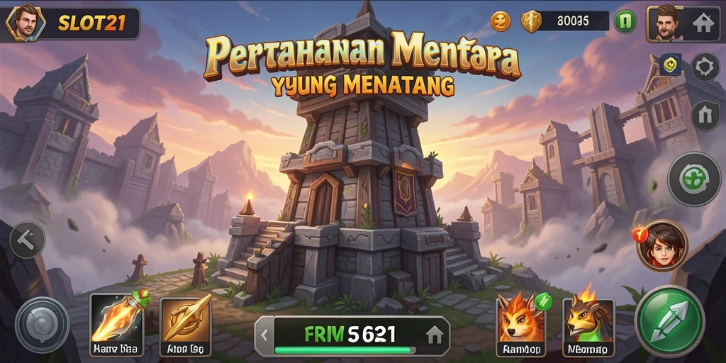 Tampilan gameplay SLOT21 yang menegangkan dengan strategi Tower Defense.