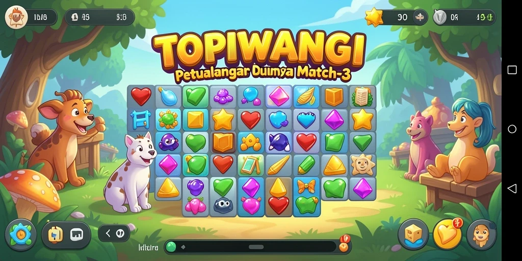 Tampilan gameplay seru menyenangkan dalam TOPIWANGI yang penuh tantangan.